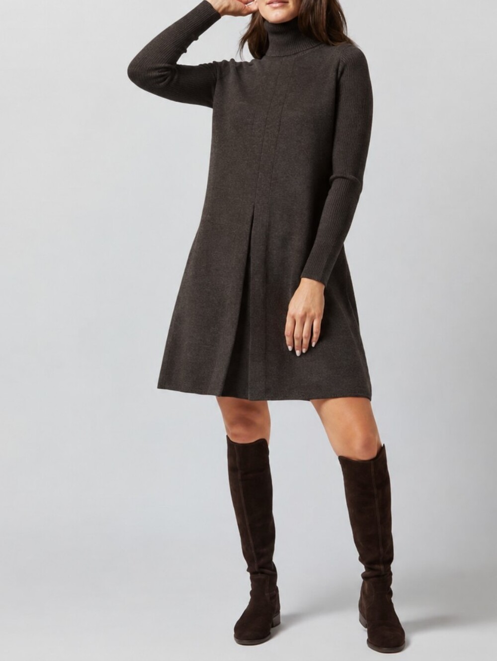 Ann Mashburn Womens Fosette Sweater Dress Size XL Brown Merino Wool Quiet Luxury